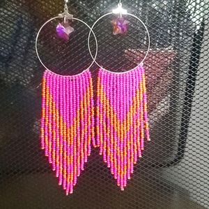 Beaded boho earrings- crystal- fringe- handmade